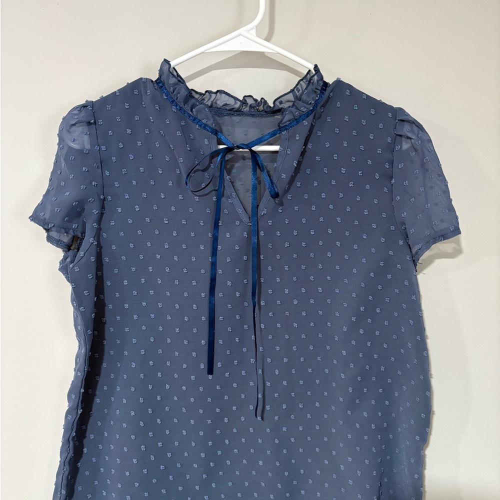 SHEIN Navy Blue Blouse with Tie-Neck
